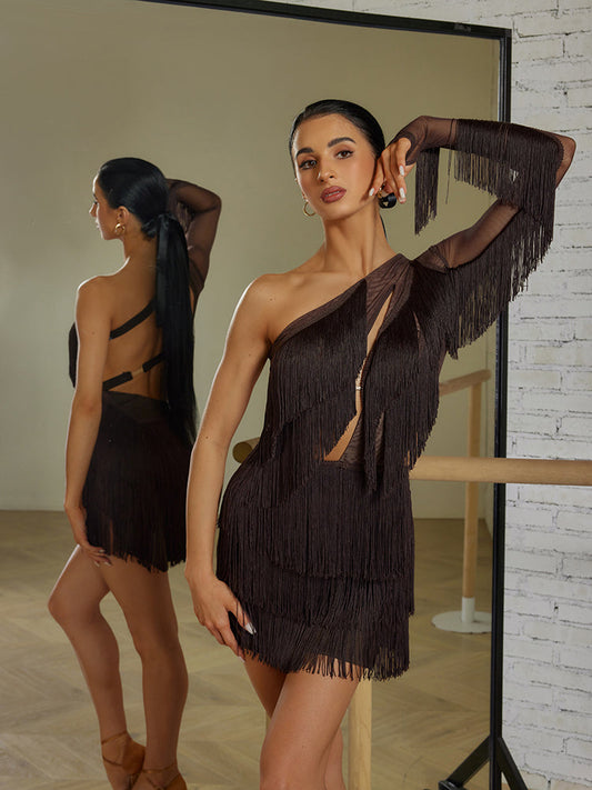 Brown Latin practice dress with fringe