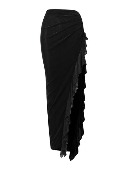 Velvet Latin dance skirt for ladies with angle cut