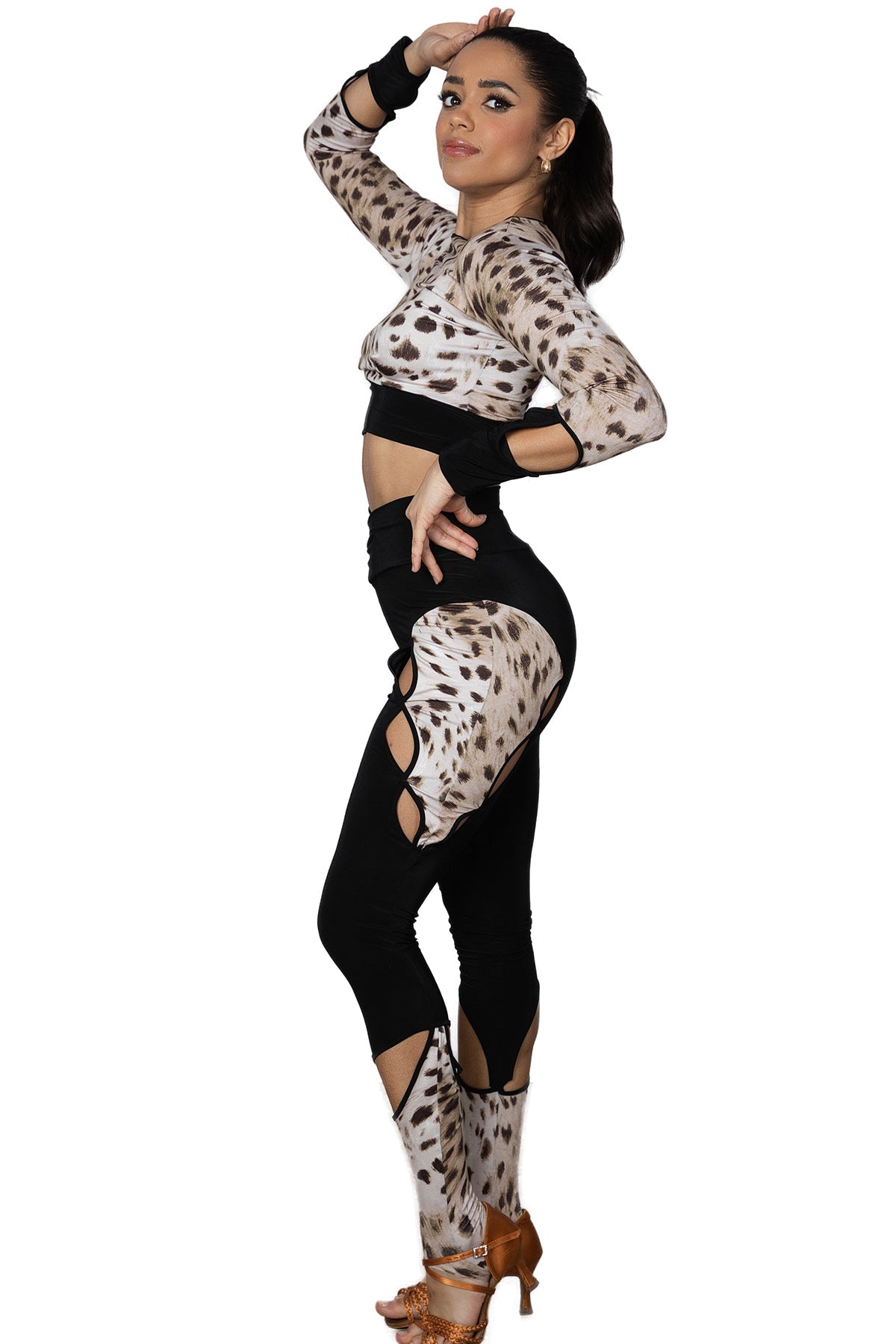 Women's black and leopard cutout leggings