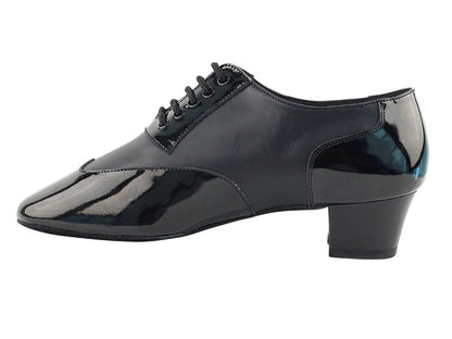 Very Fine CM100101 Men's Black Patent and Black Leather Latin Dance Shoes