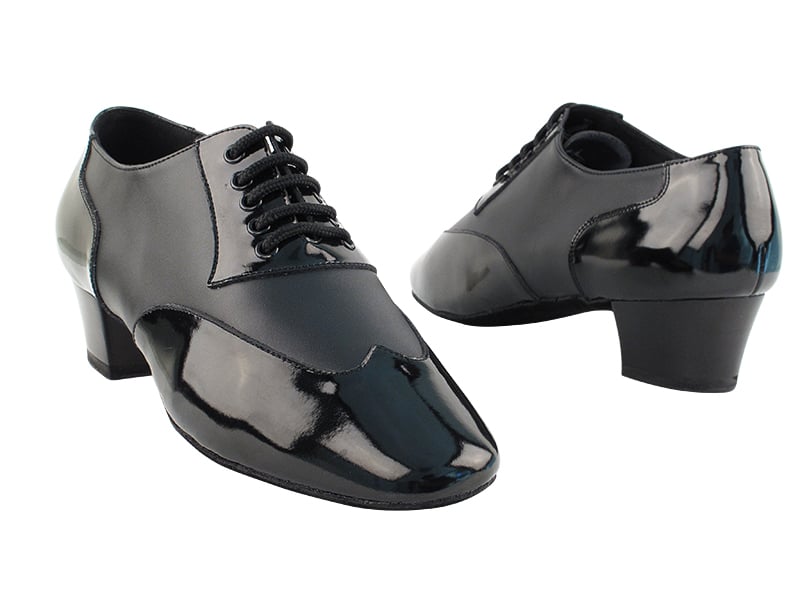 Very Fine CM100101 Men's Black Patent and Black Leather Latin Dance Shoes