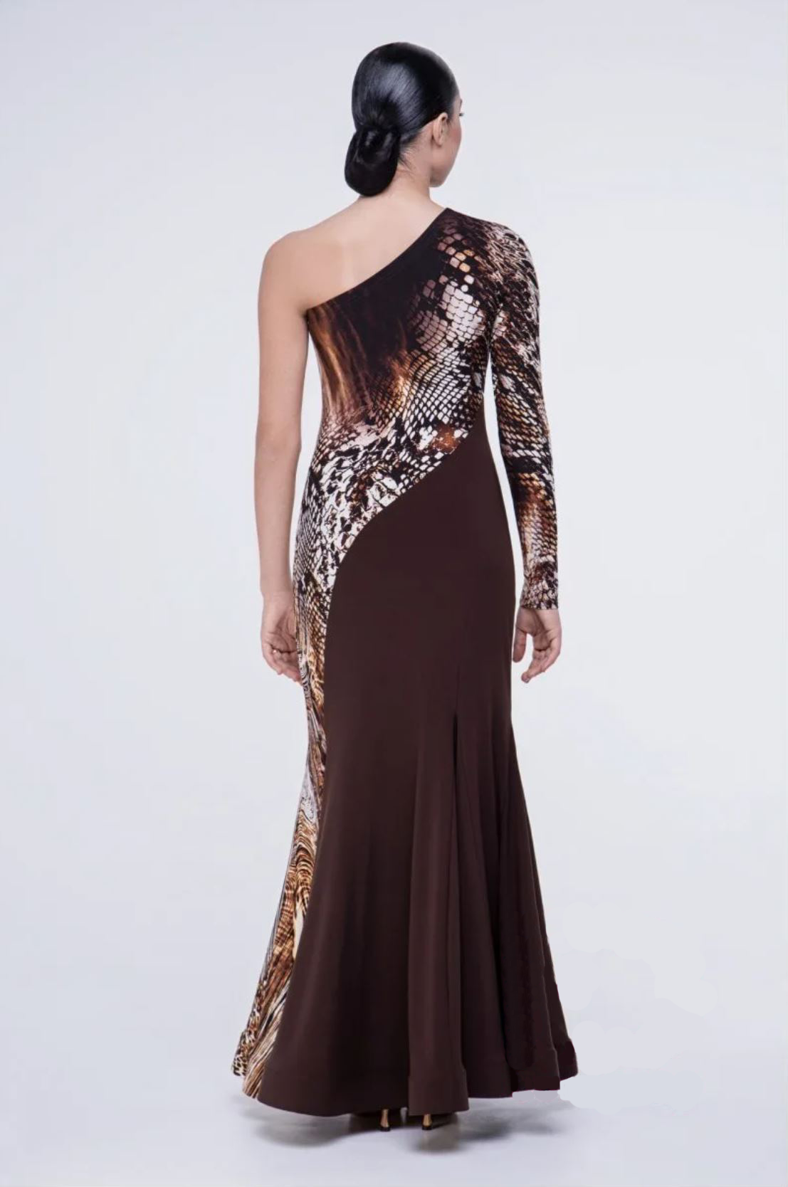 Women's ballroom dress in brown animal print