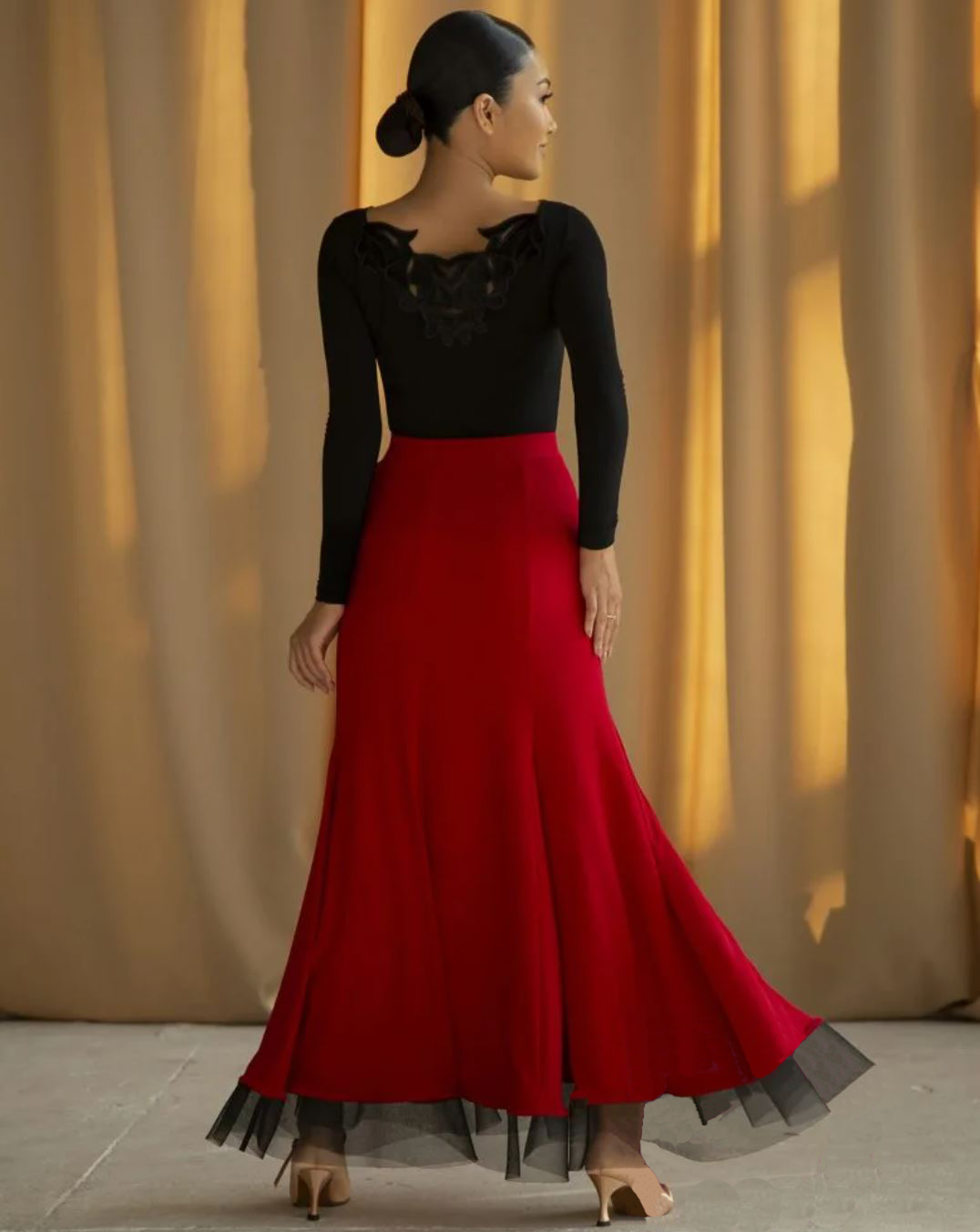 Ladies' red standard ballroom dancing skirt