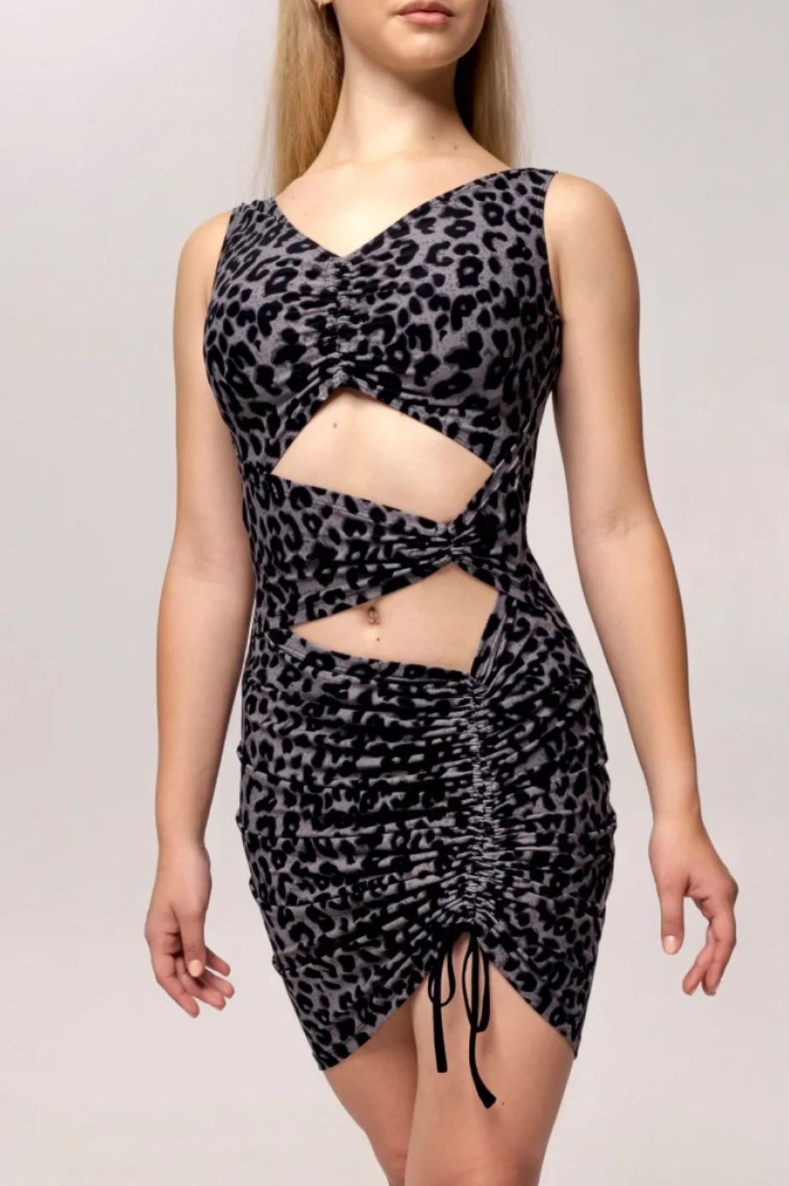 Leopard print short Latin dance dress without sleeves