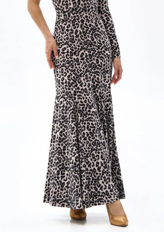 Light gray leopard print ballroom dance skirt