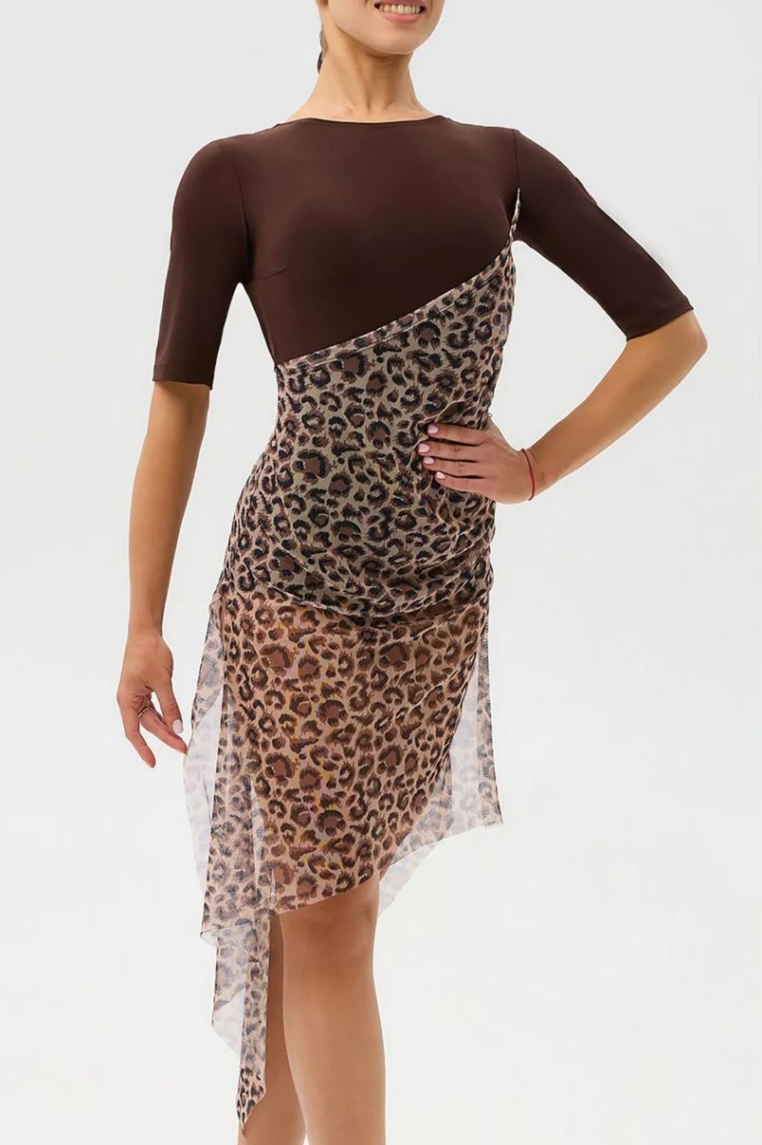 Women's leopard print mesh Latin dance dress