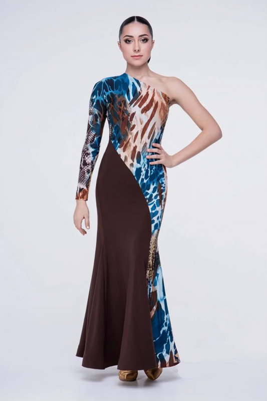 Animal print and brown Smooth ballroom dance dress