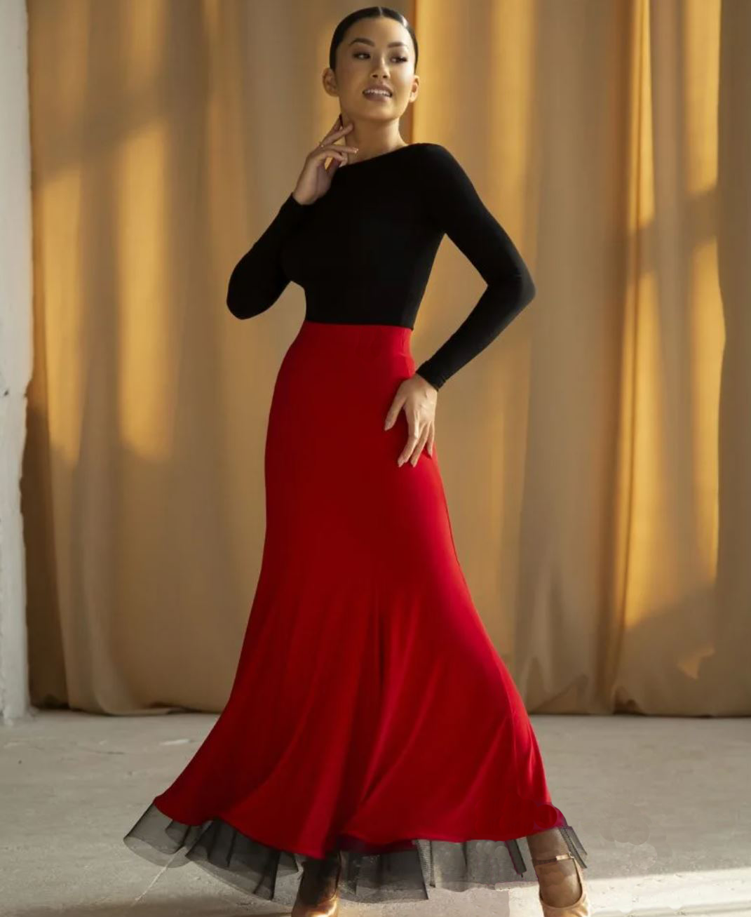 Red standard ballroom dance skirt for women