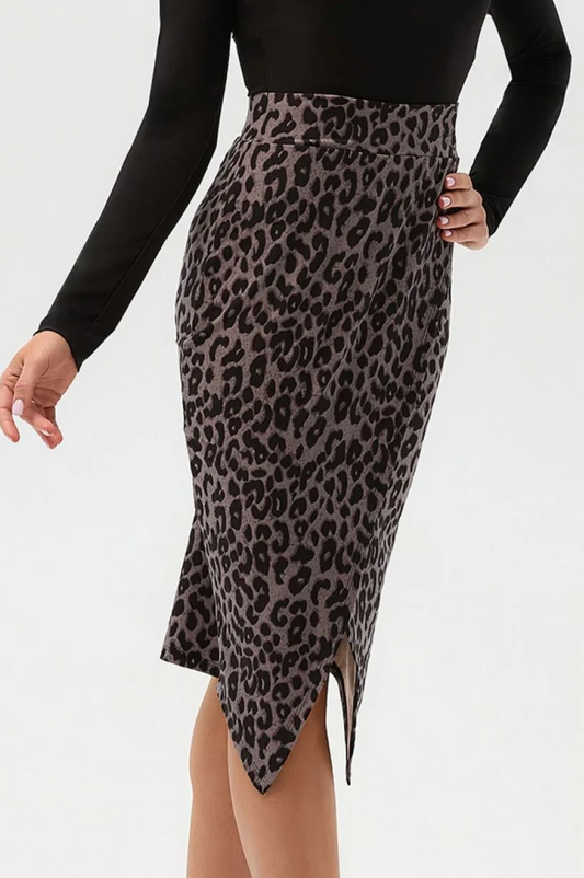 Light gray leopard print Latin skirt for women