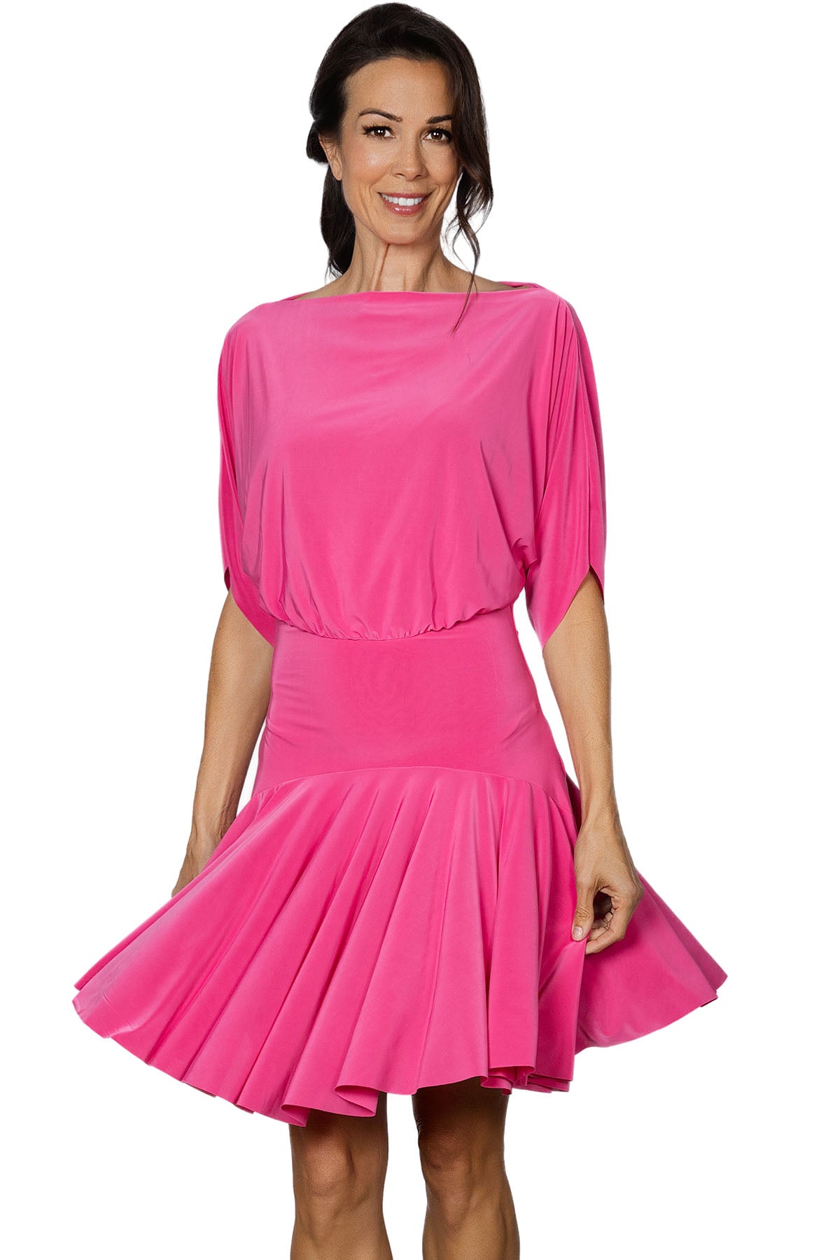 Women's pink Latin dress with flowy skirt