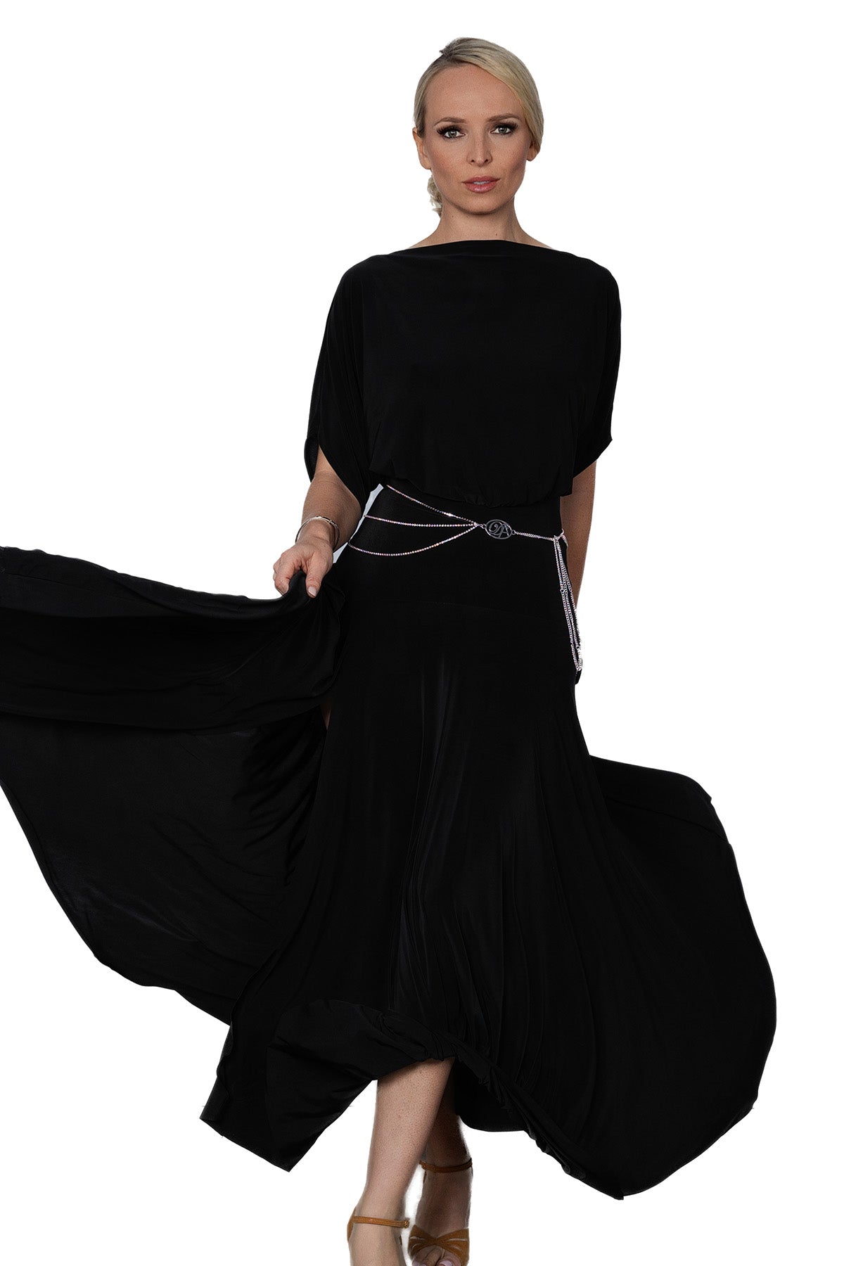 Women's black flowing ballroom dress