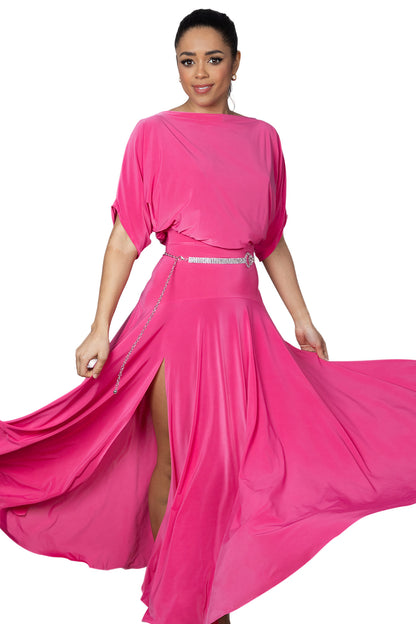 Pink ballroom dress with loose top and high side slit