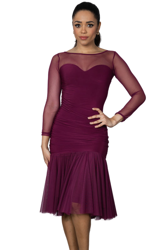 Women's wine colored ruched Latin practice dress