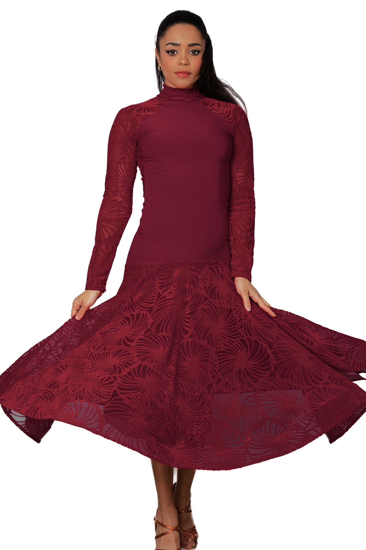 Wine colored ballroom dress with full circle skirt