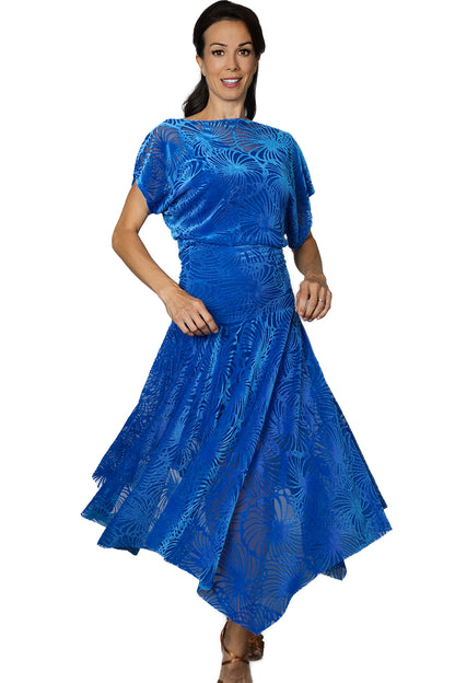 Women's blue burnout velvet ballroom dress