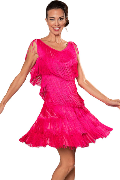 Ladies' pink fringe Latin dancing dress