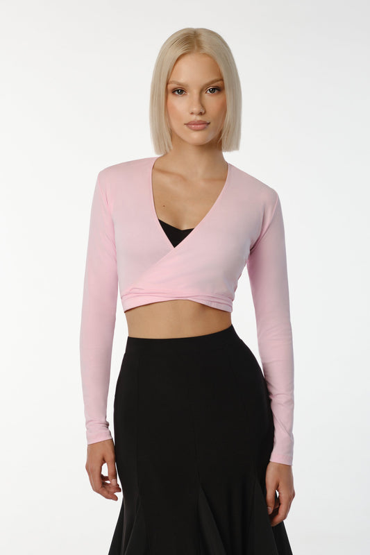 Danza Clothing Fiori Pink Ballet Wrap Practice Top with Long Sleeves Pra 1233