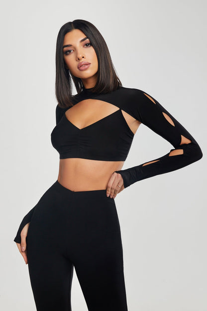 Danza Parvati Sleeves Cropped Practice Top with Diamond Cut Outs Pra 1245