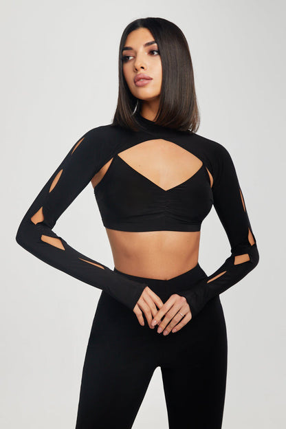 Danza Parvati Sleeves Cropped Practice Top with Diamond Cut Outs Pra 1245