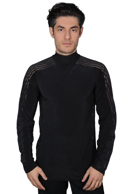 Men's black side and shoulder striped dance shirt