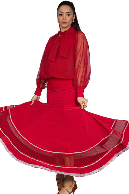 Women's red ballroom dancing skirt