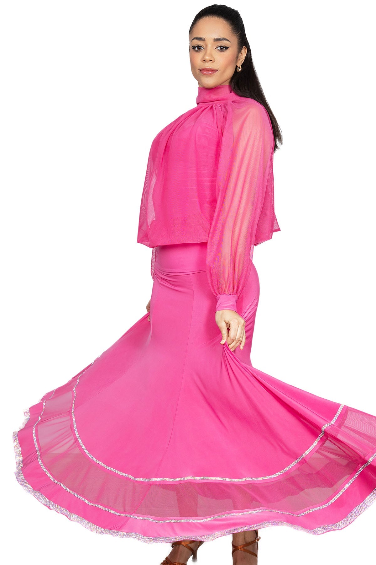 Women's pink dancing skirt with rhinestones