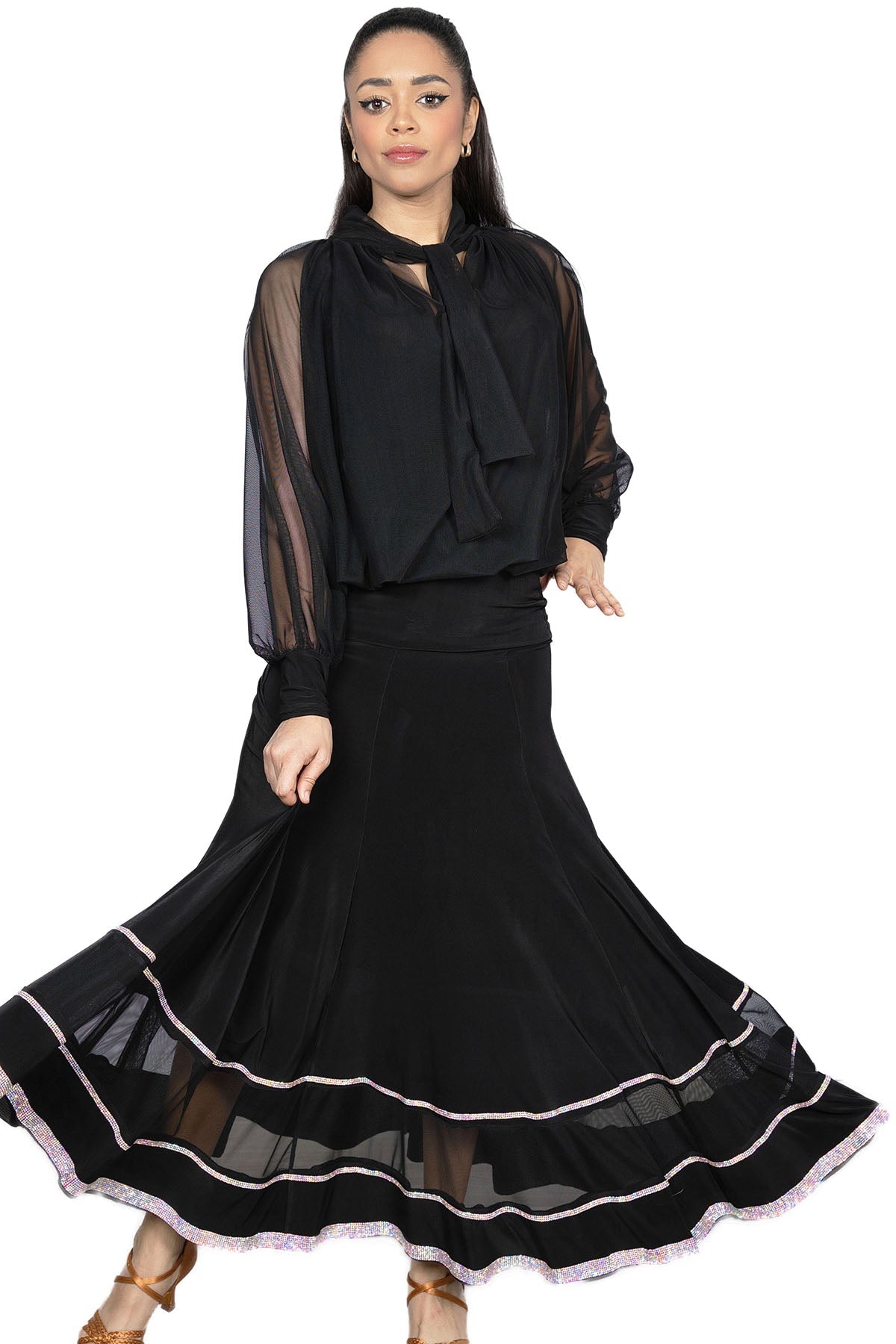 Ladies' black dancing skirt with rhinestones