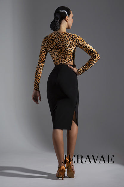 Black Latin Cross Gather Practice Skirt with Side Slit PRA 606_sale