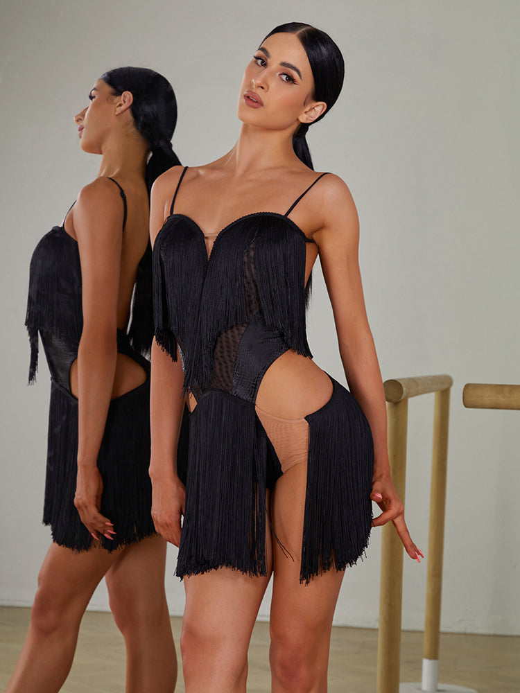 Black fringe dress for women