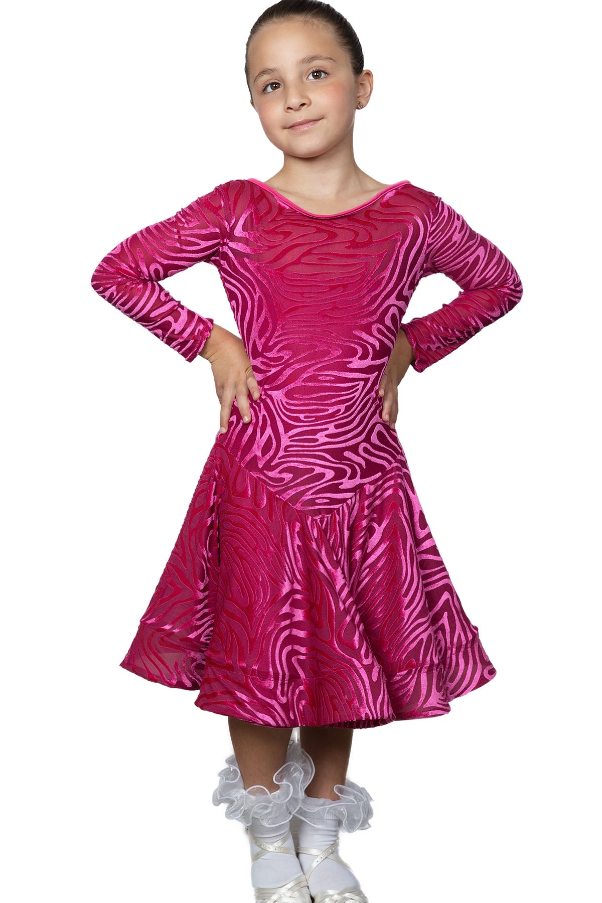 Pink velvet Latin dress for girls