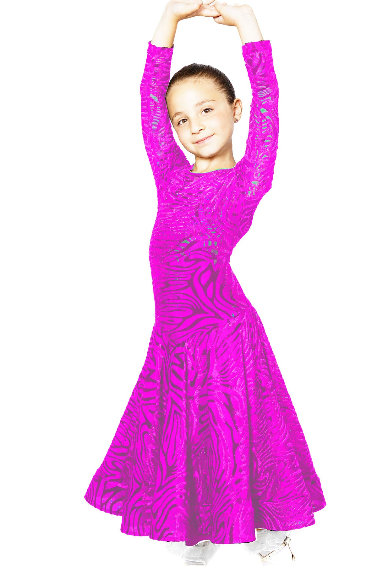 Pink velvet ballroom dress for girl dancers