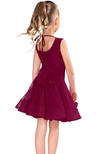 Wine colored Latin dance skirt with back bow