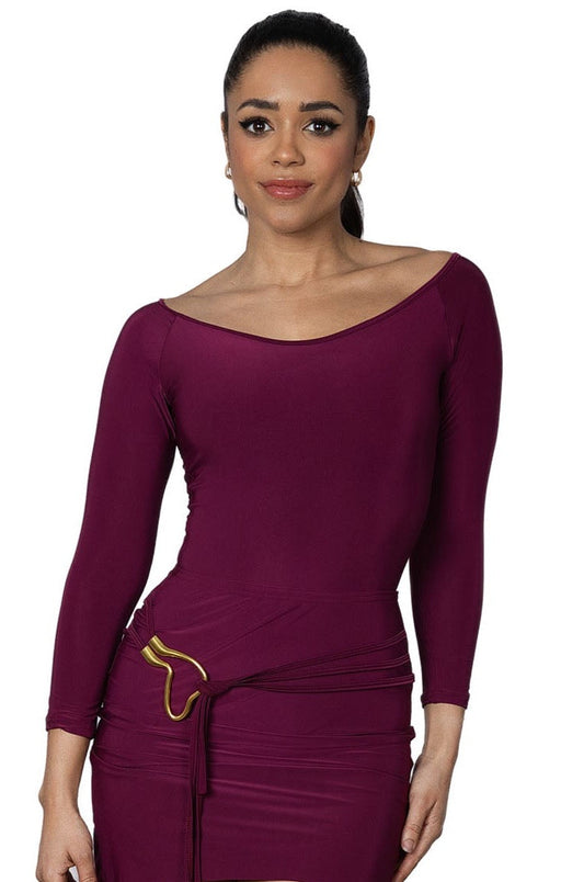 Women's Simple Bodysuit Practice Top with 3/4 Length Sleeves