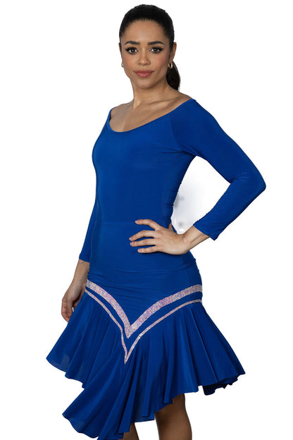 Blue Latin dance skirt for women with rhinestones