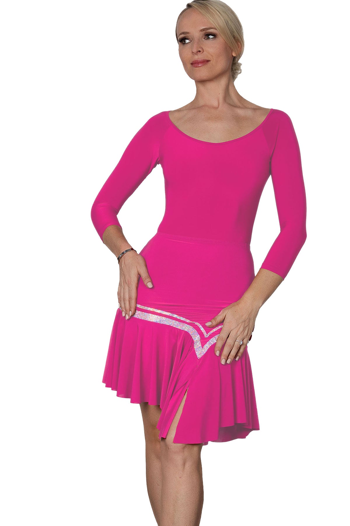 Pink bodysuit leotard for Latin or ballroom dance