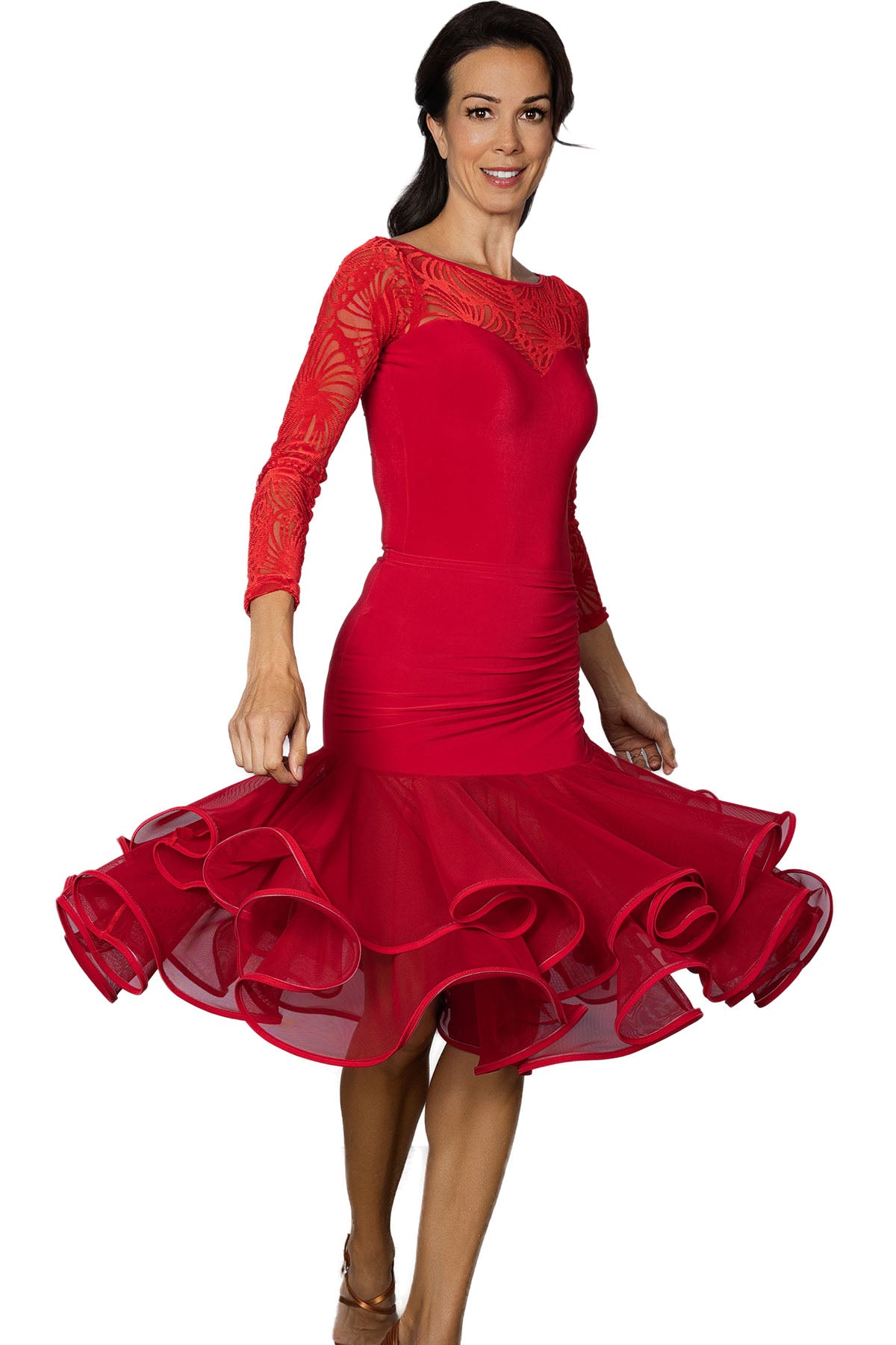 Ladies' red Flamenco ruffled dancing skirt