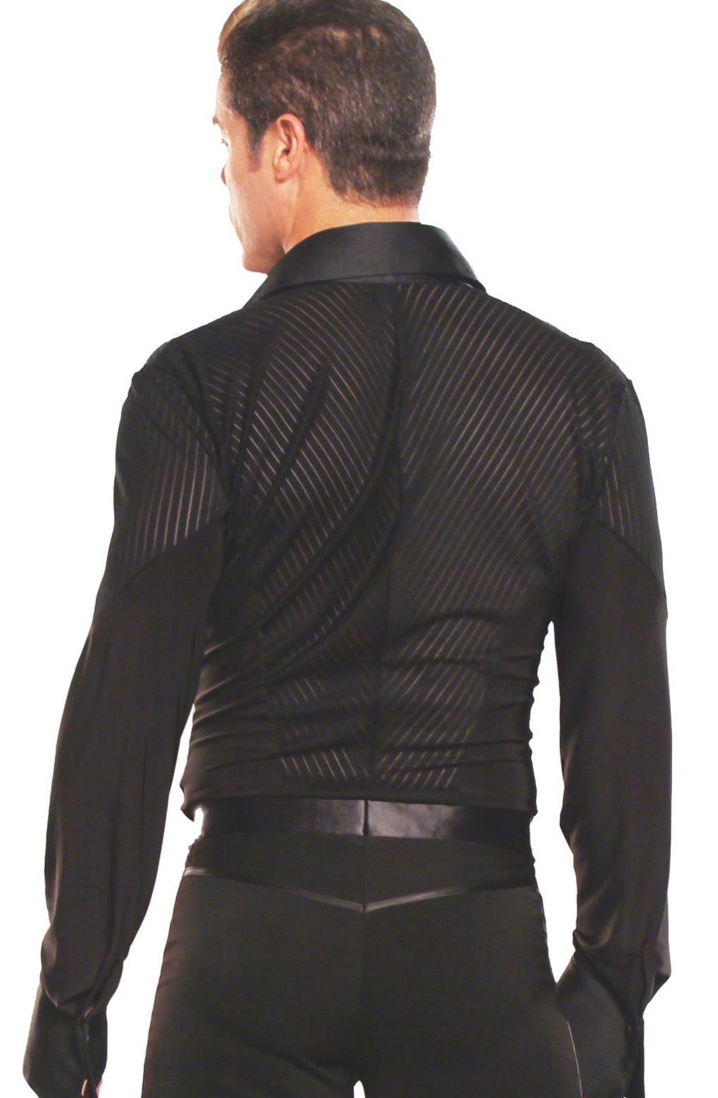 Stripe pattern on men's black dance shirt