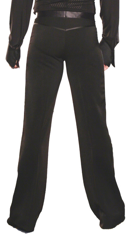 Men's black dance pants with satin stripe accent