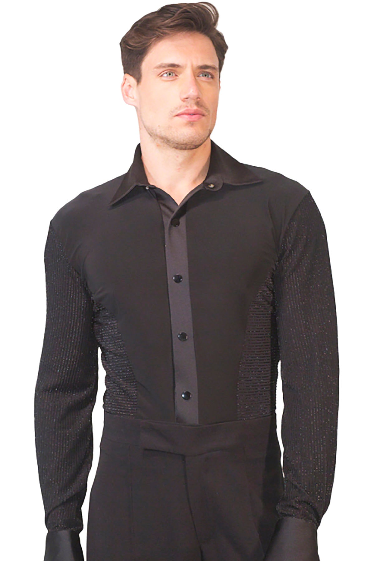 Men's Lurex striped sleeves and side ballroom shirt