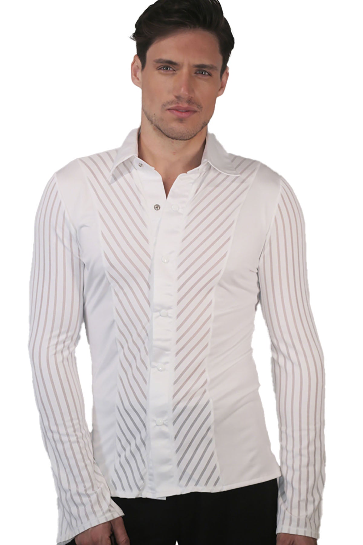 Men's white striped loose fit ballroom shirt