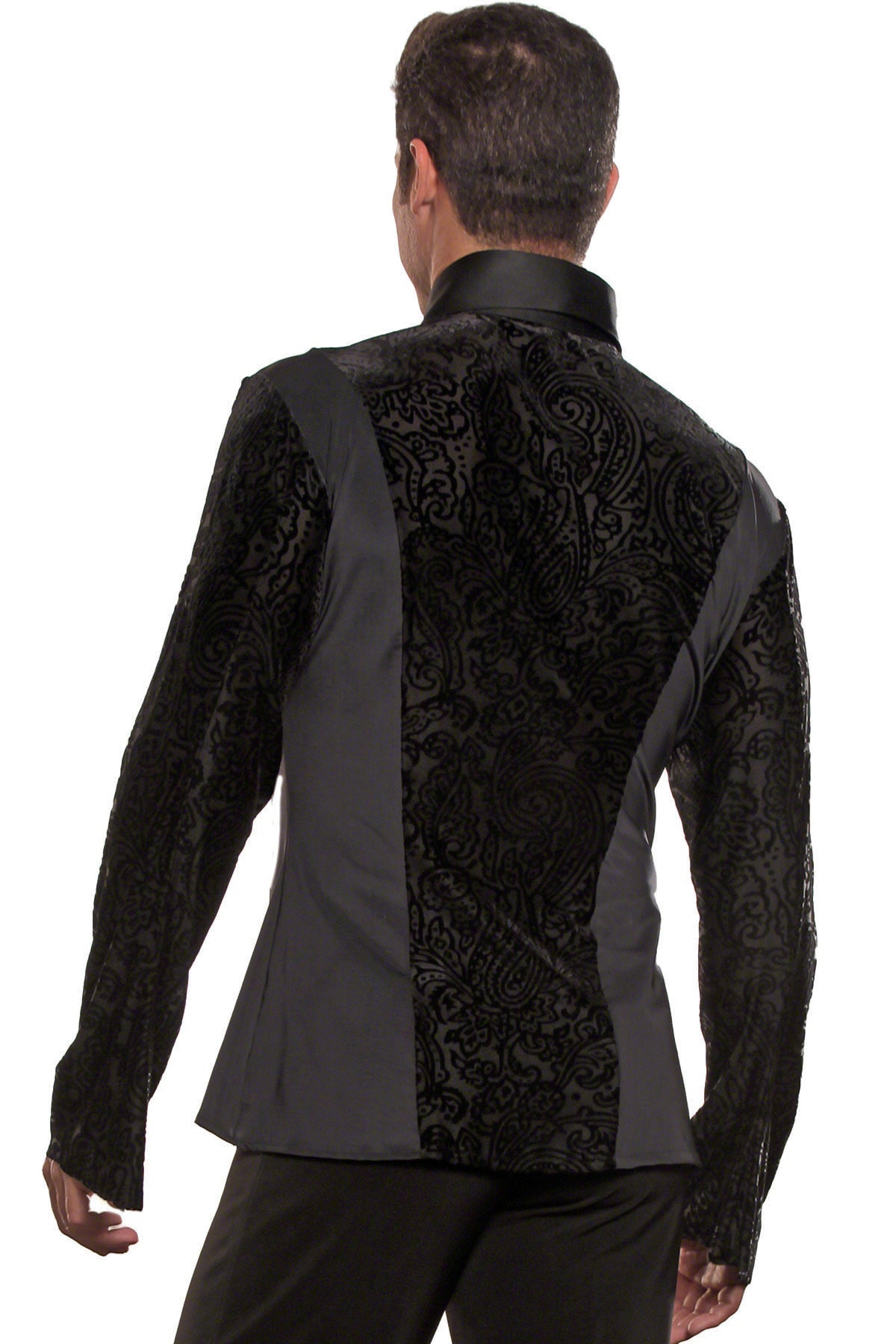 Velvet details on men's long sleeve ballroom dance shirt