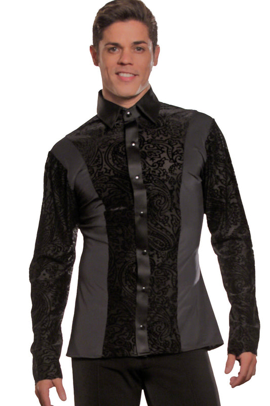 Men's collared ballroom shirt with velvet burnout