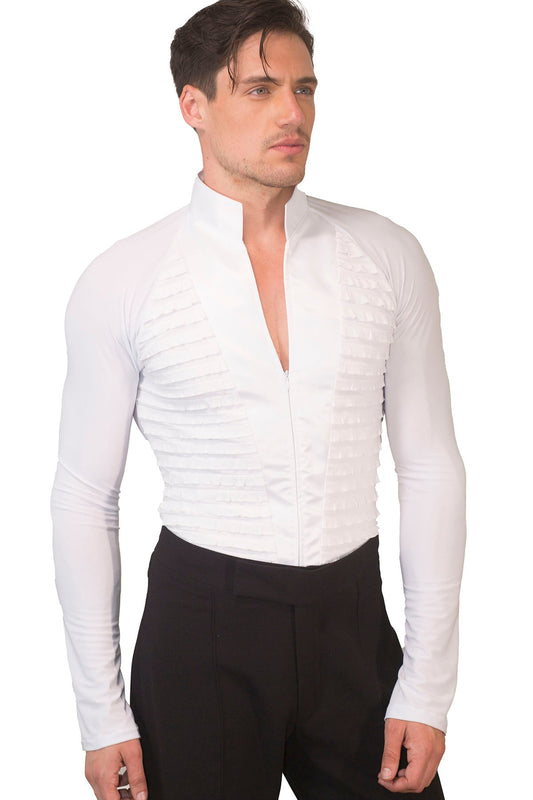 Men's high collared front ruffle Latin shirt