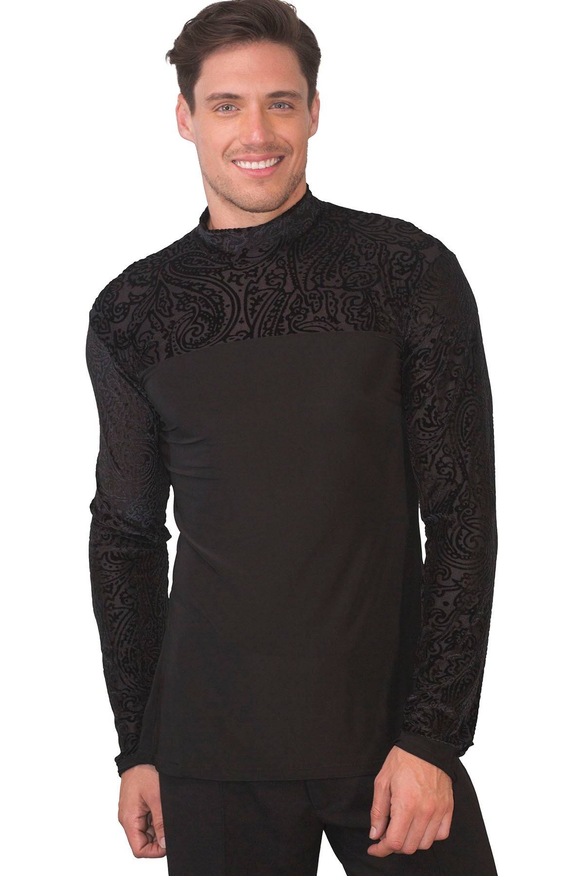 Men's mock turtlenck velvet ballroom shirt