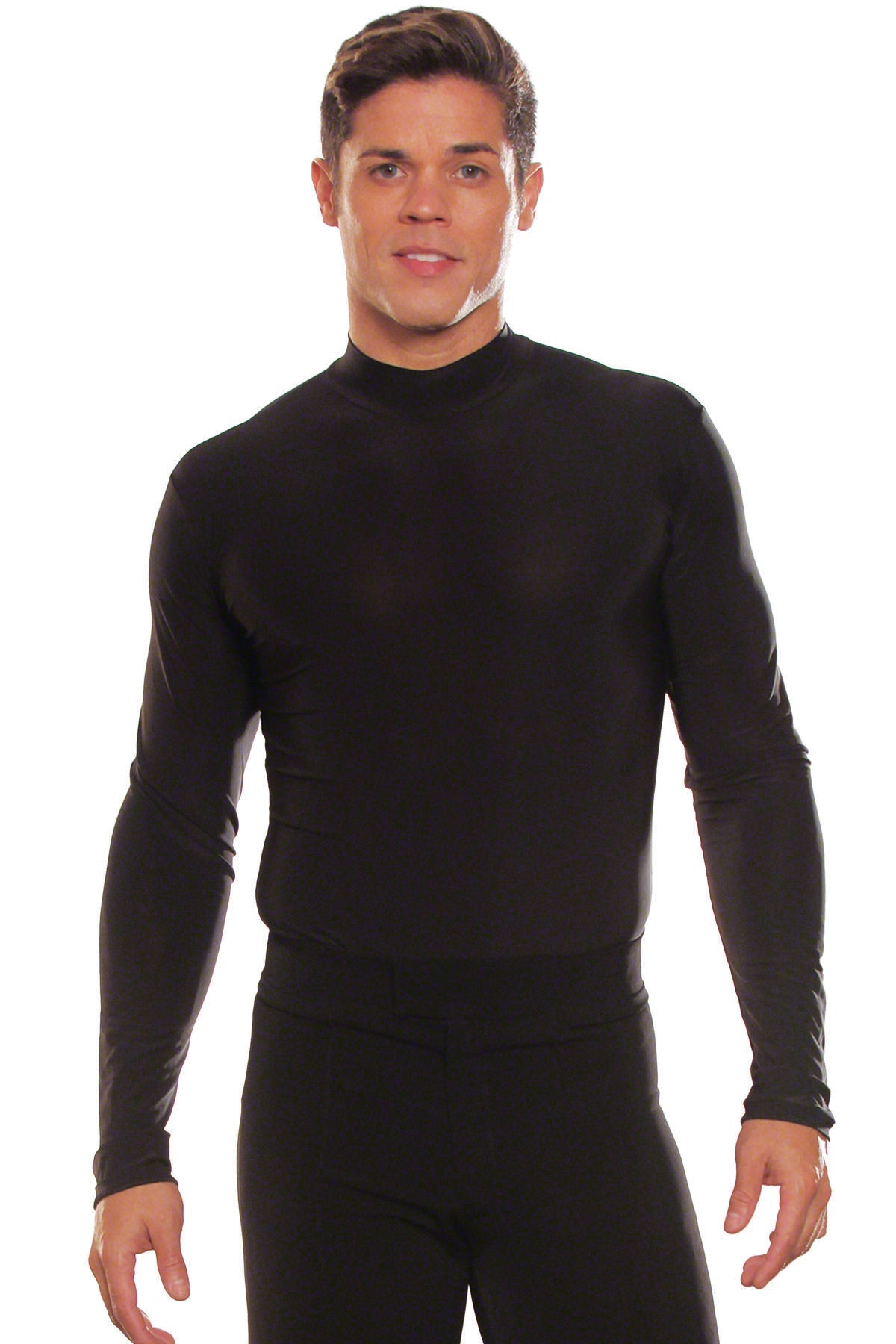 Men's simple black turtleneck ballroom dance shirt