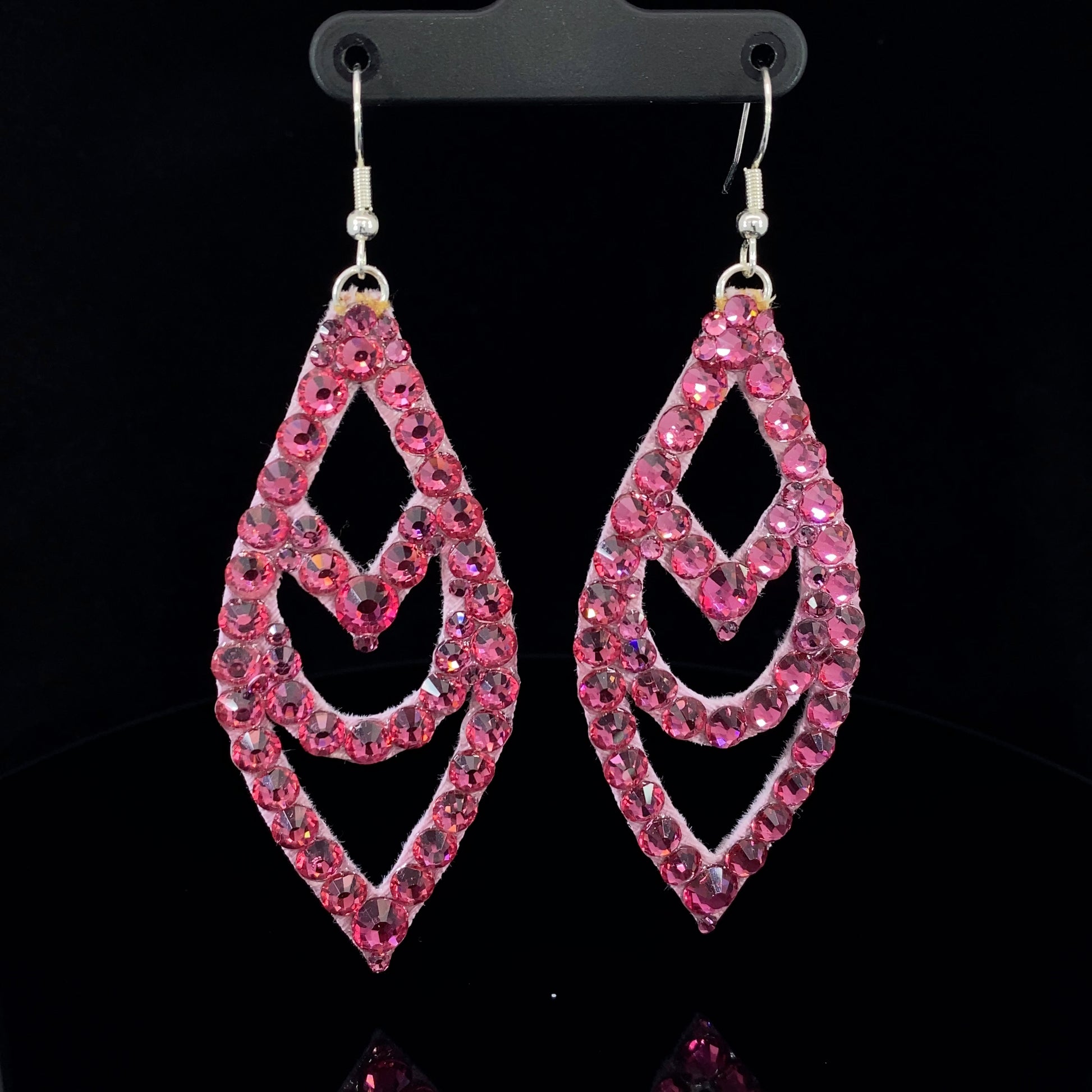 Pink Large Chevron Earrings with Stones 