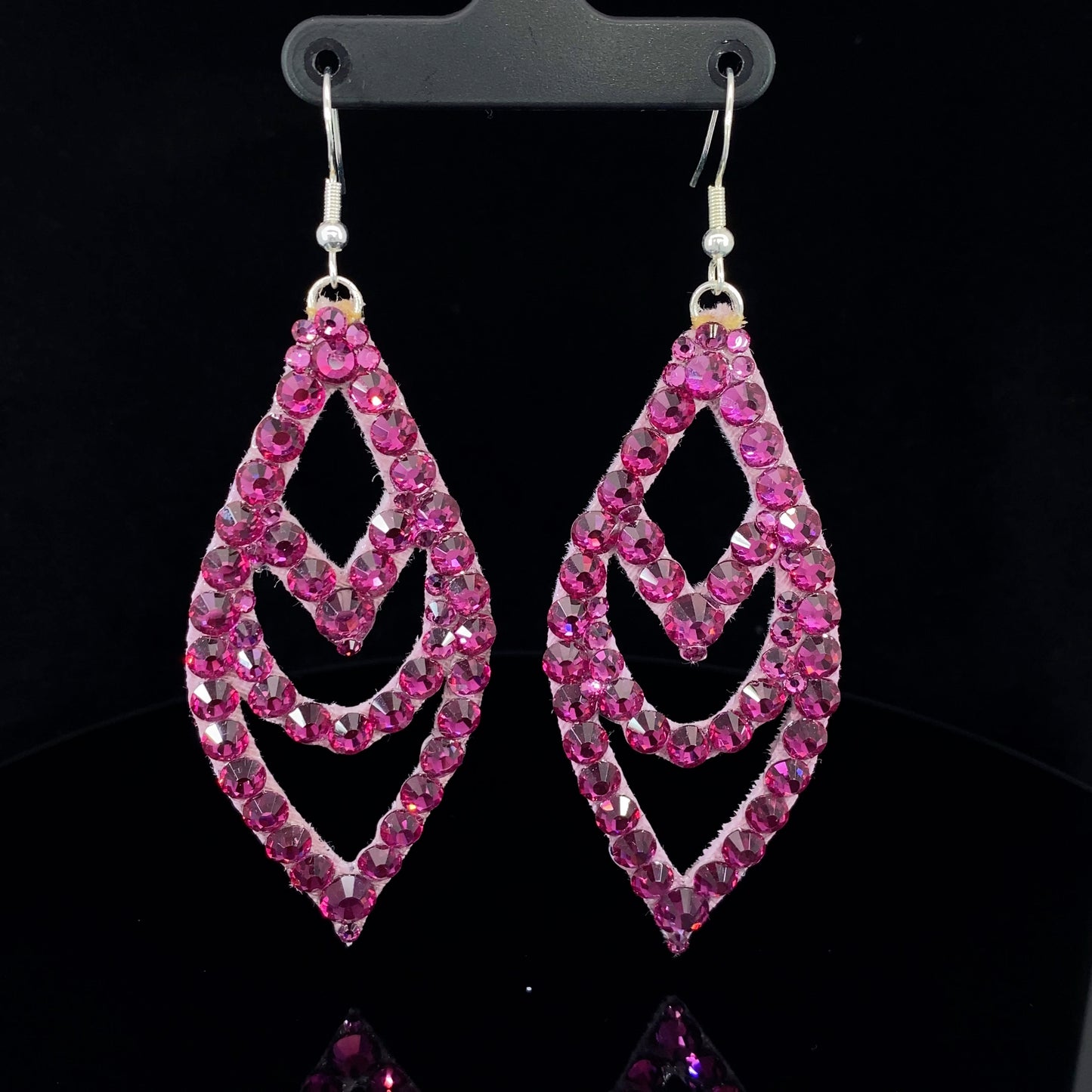 Fuchsia Large Chevron Earrings with Stones 