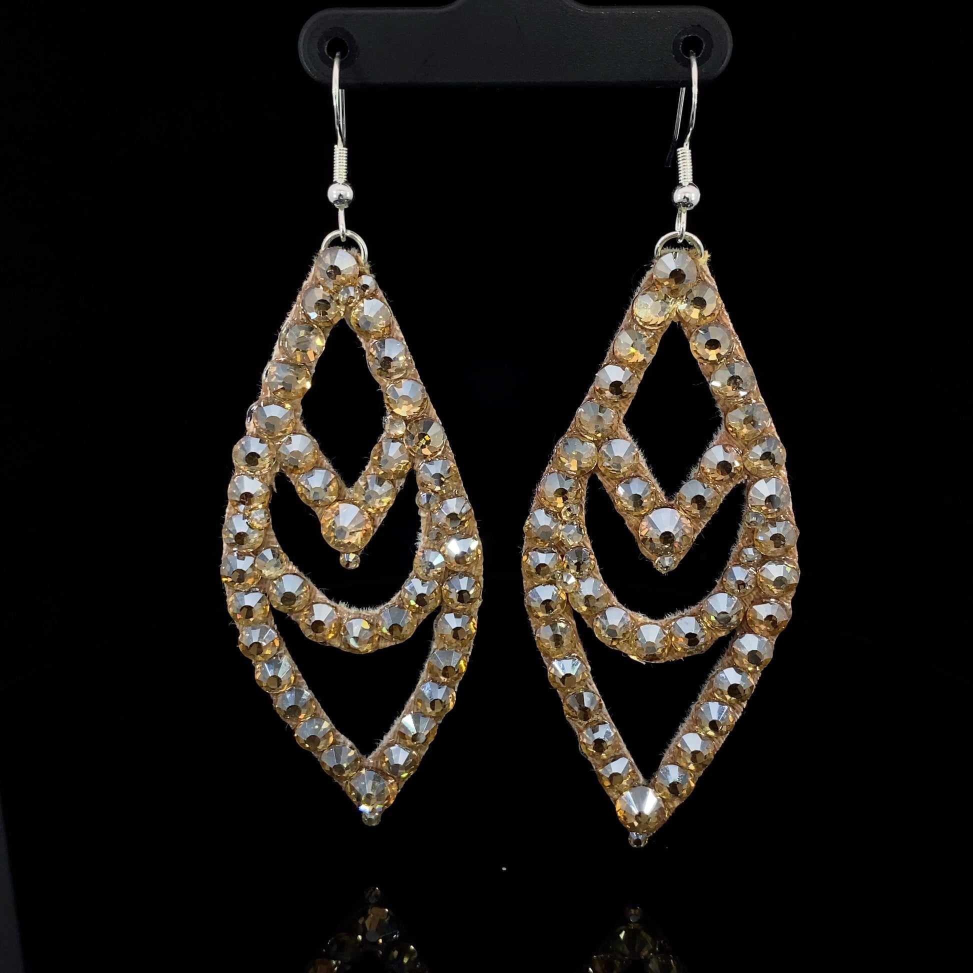 Golden Large Chevron Earrings with Stones 