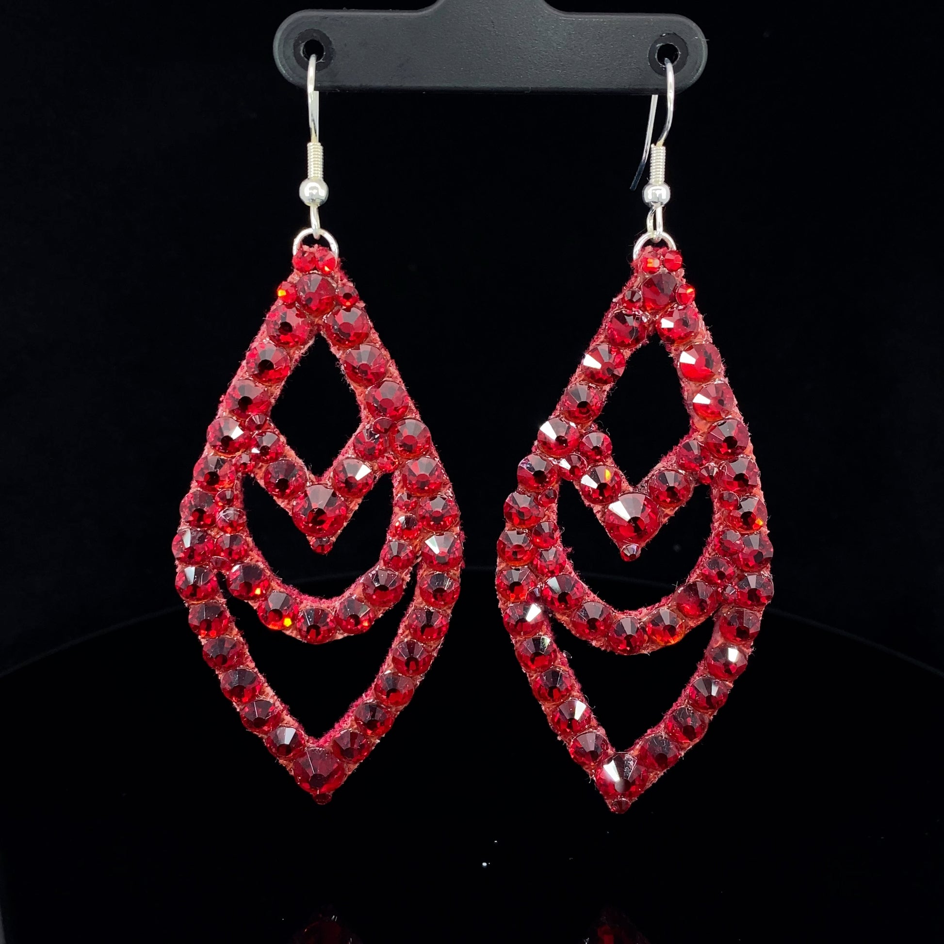 Red Large Chevron Earrings with Stones 