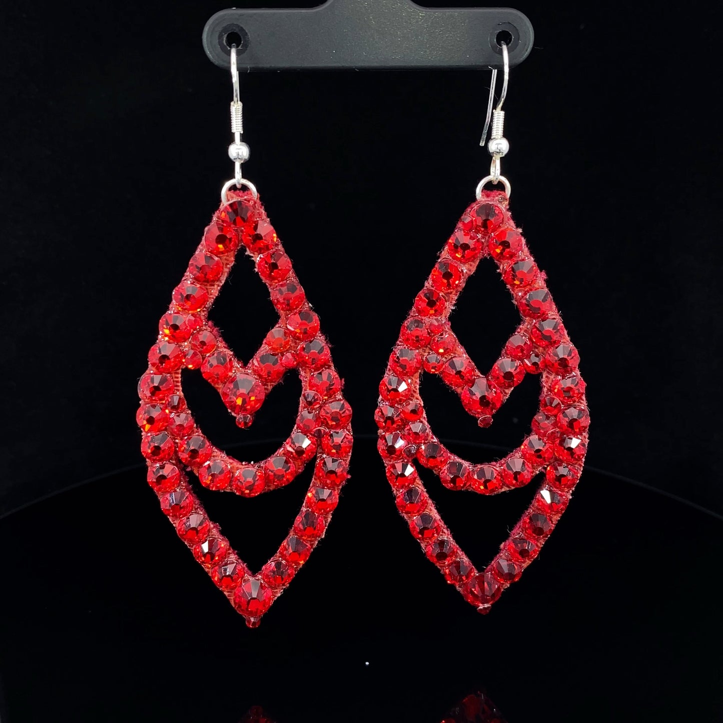 Light Red Large Chevron Earrings with Stones 